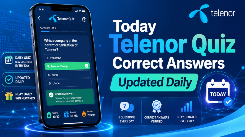 Today Telenor Quiz Correct Answers are updated daily