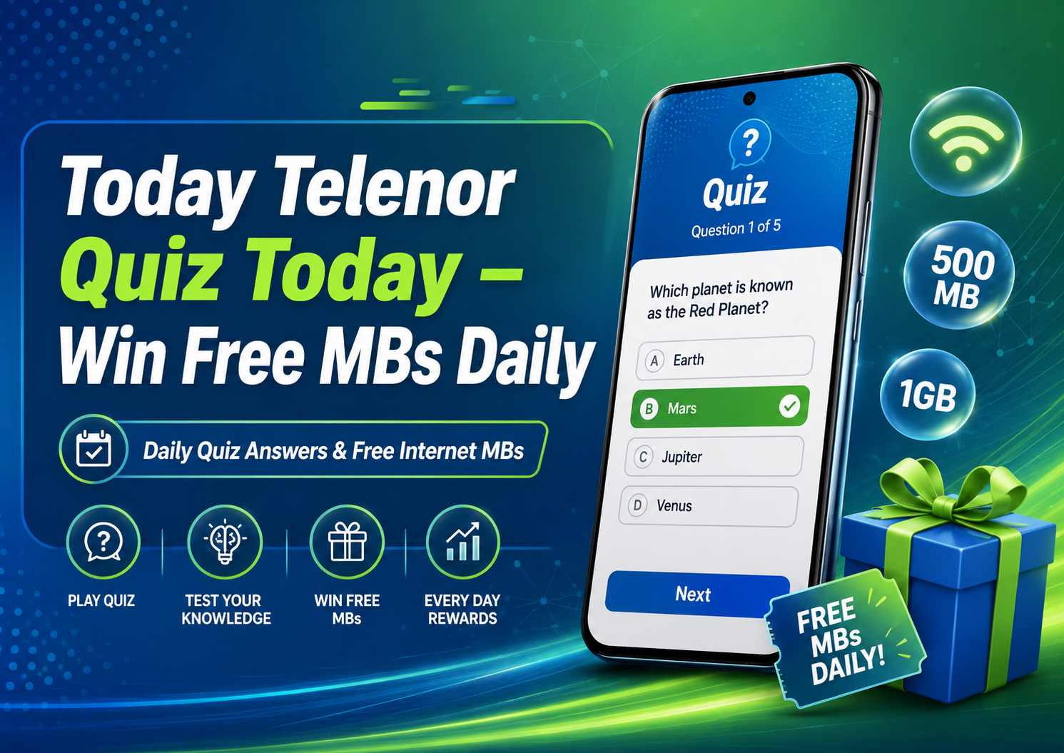 Today Telenor Quiz Today – Win Free MBs Daily